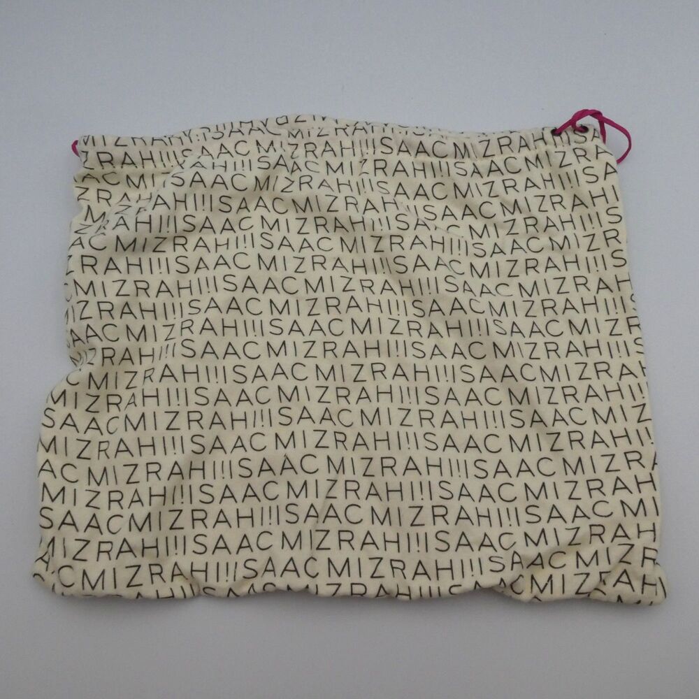 Isaac Mizrahi Dust Bag 14x11.5 Cream Allover Logo Print Pink Drawstring